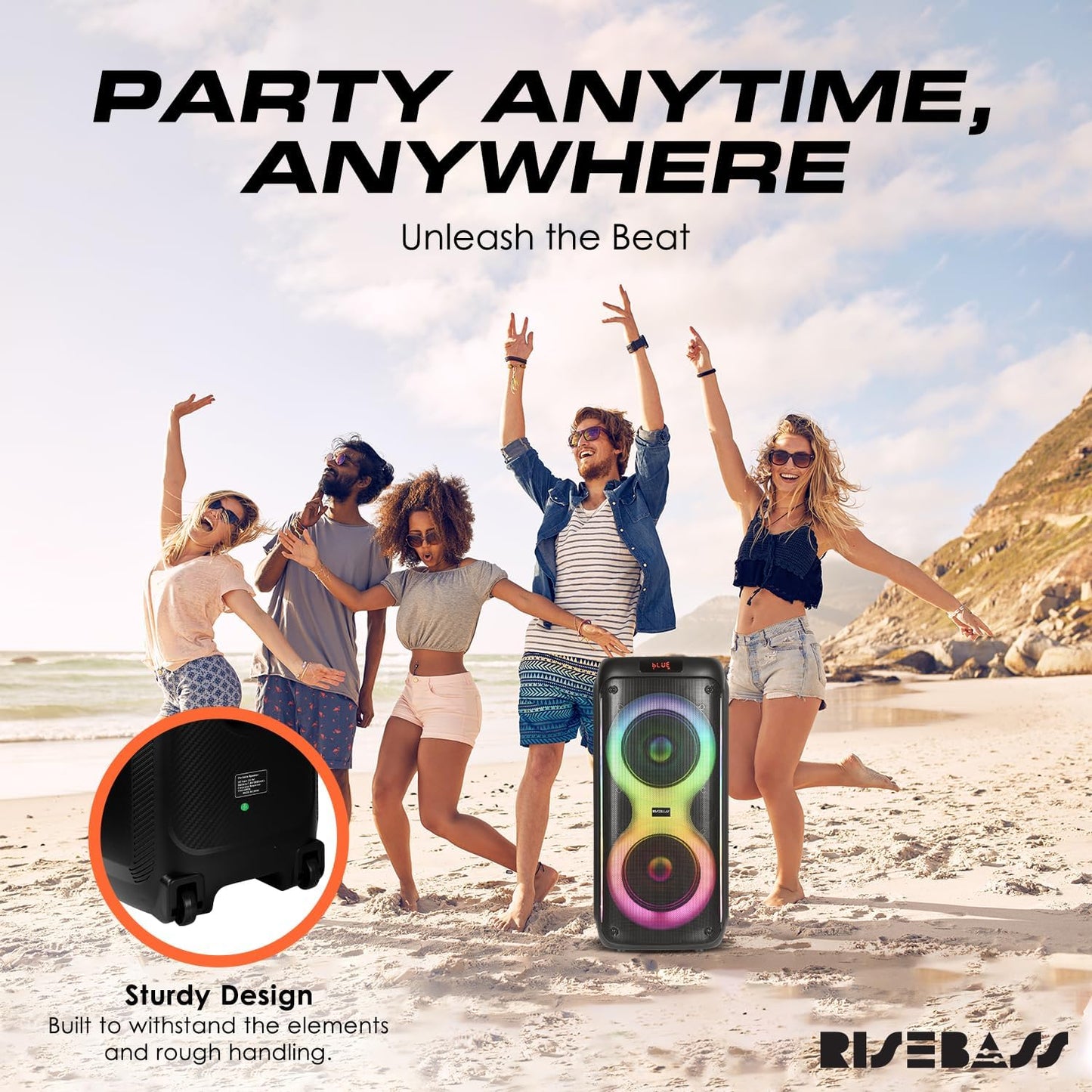 Portable Karaoke Machine with 2 Wireless Mics, Daul 8" Speakers, LED Lights, PA System, Remote, Bass/Treble Adjustment, SD Card/USB, REC Rolling Wheels and Trolley, Auto ducking Function.-4