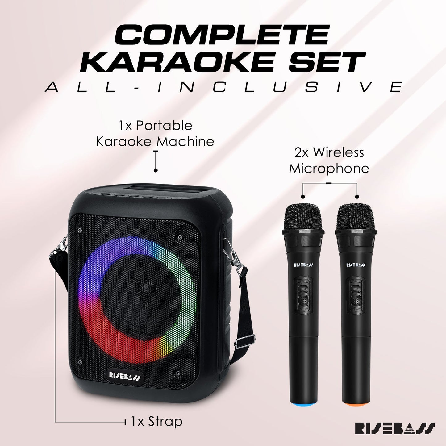 Portable Karaoke Machine w/ 2 Wireless Microphones-2